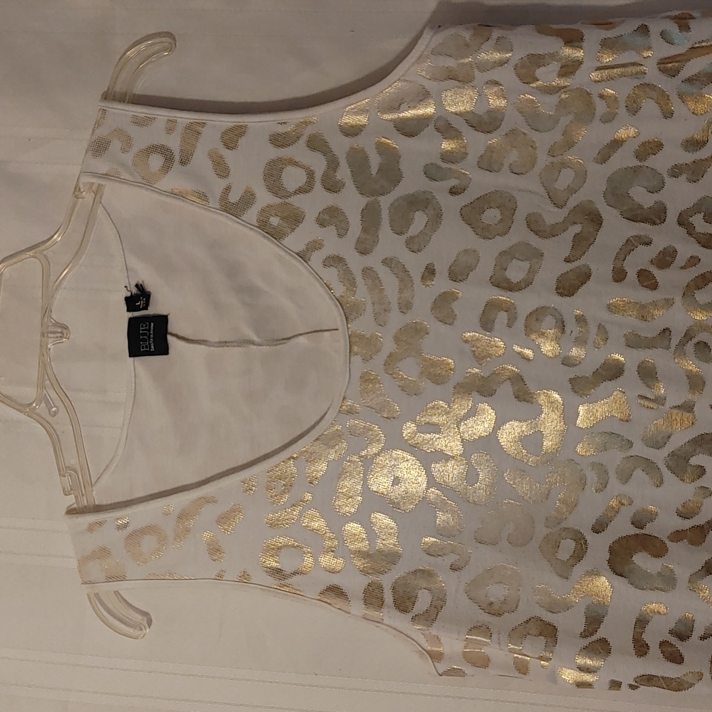 Saks Fifth Avenue Y2K vintage White Tank Top with Gold Leopard Foil - Picture 2 of 6
